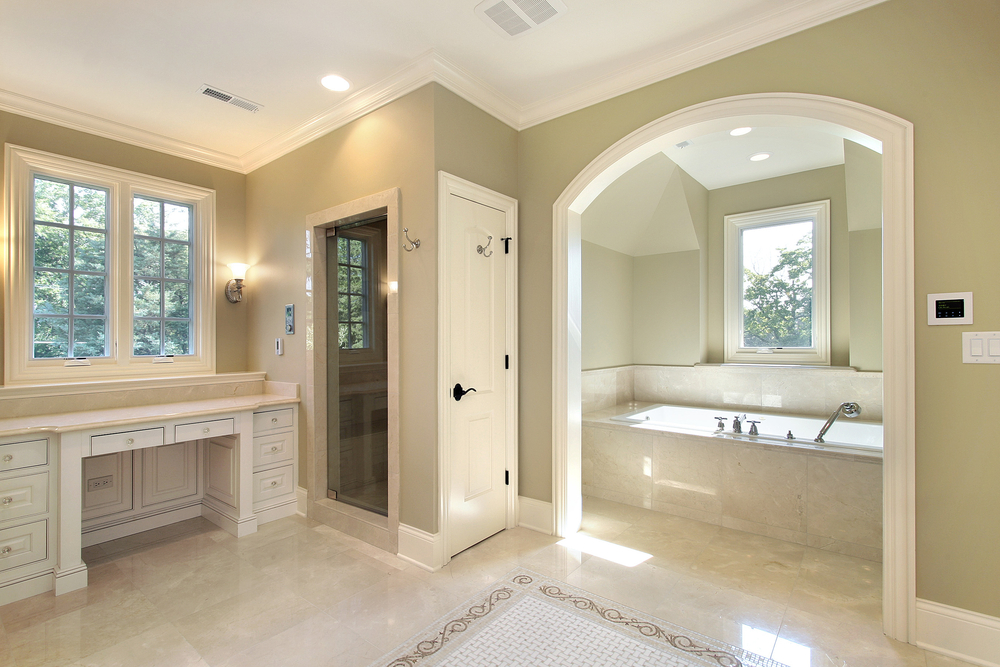 Master bath in new construction home with separate tub